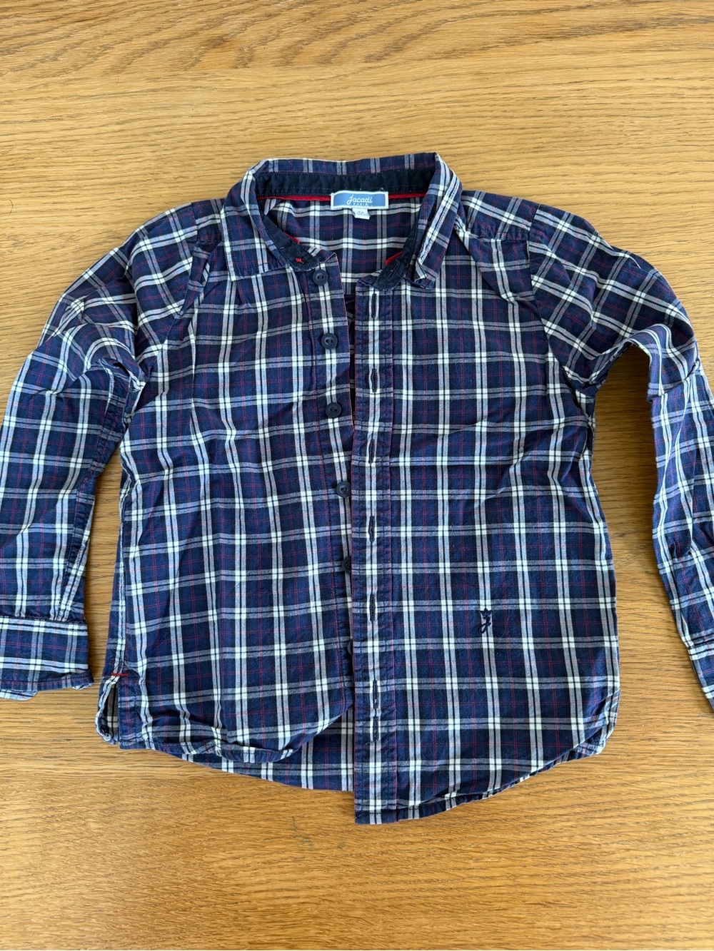 Jacadi Navy and White Plaid Button-Down Shirt